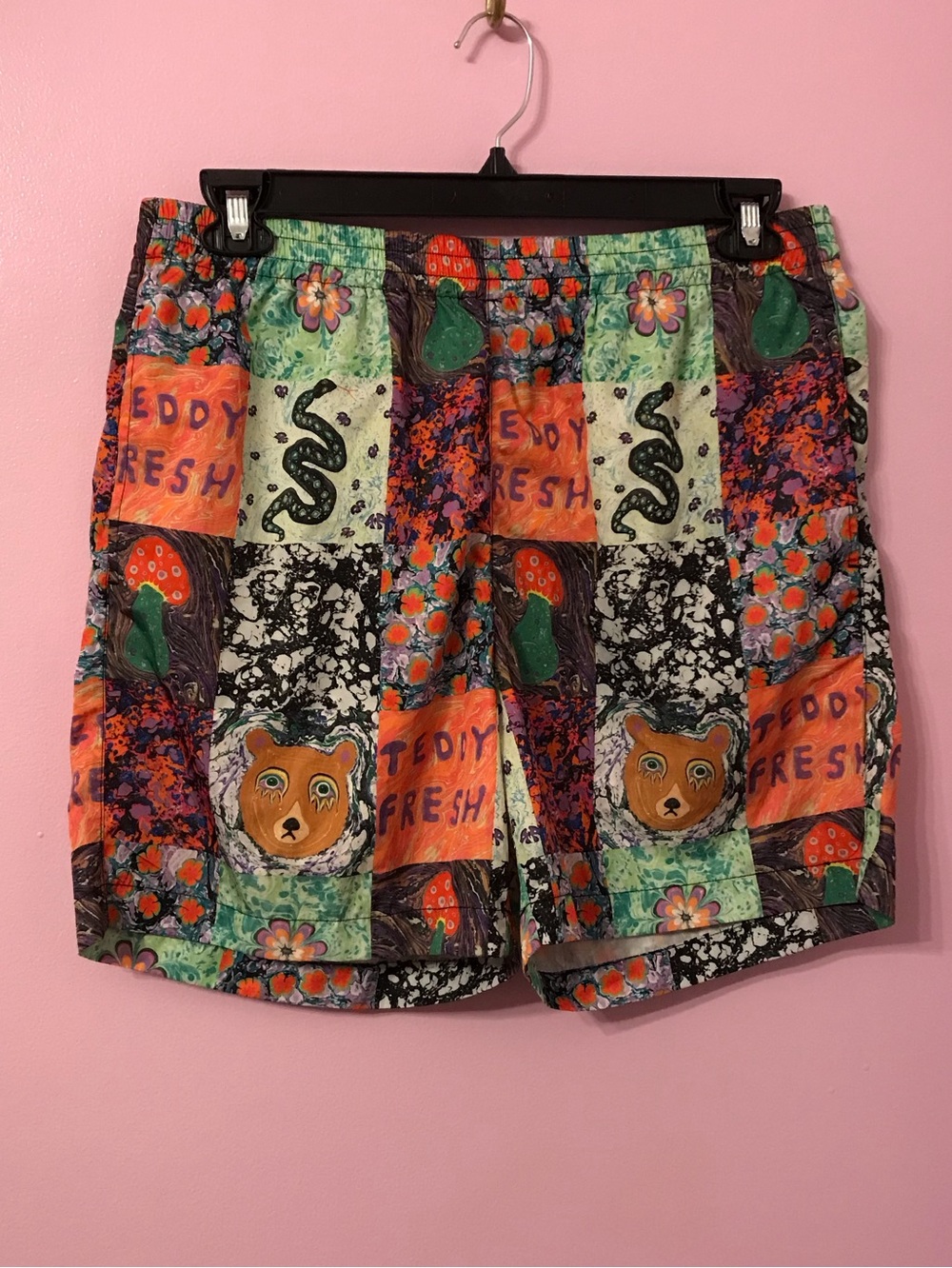 Teddy Fresh Myfawnwy Patchwork Trippy Swim Shorts Size Large